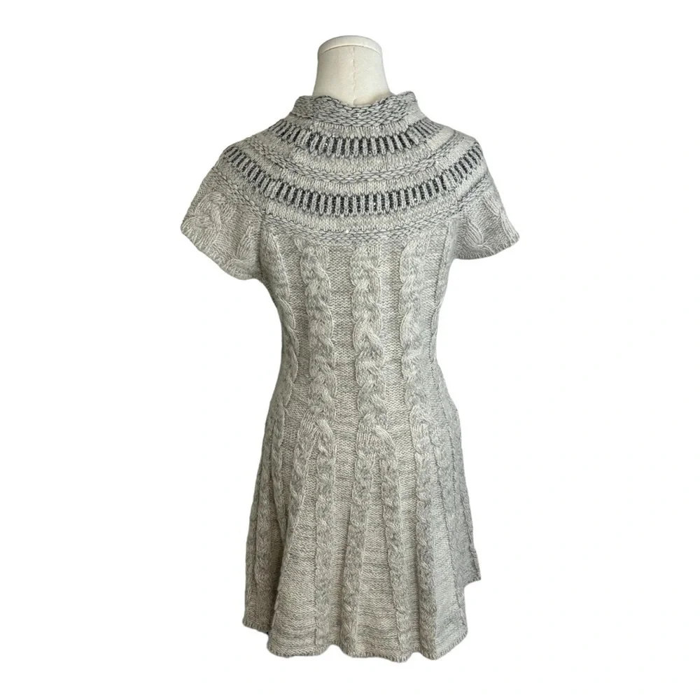 Free People Nordic Sweater Dress Mini Gray Sparkle Short Sleeve Y2K Size‎ M